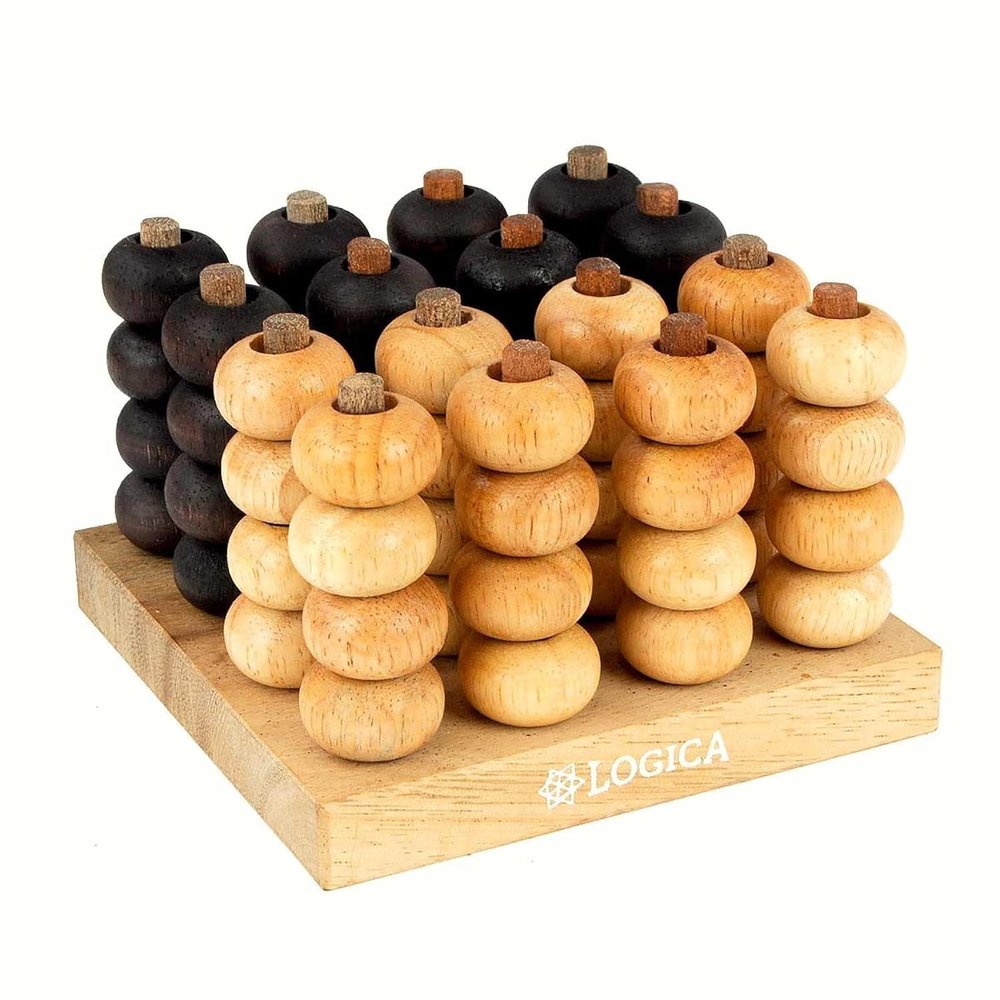 Logica Puzzles Art. 4 in a Row 3D - 3D Board Game in Fine Wood - Strategy Game for 2 Players - Travel Version