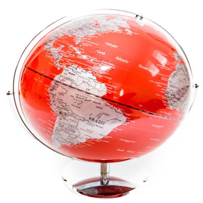 Extra Large Red & Silver Globe of the World 17"