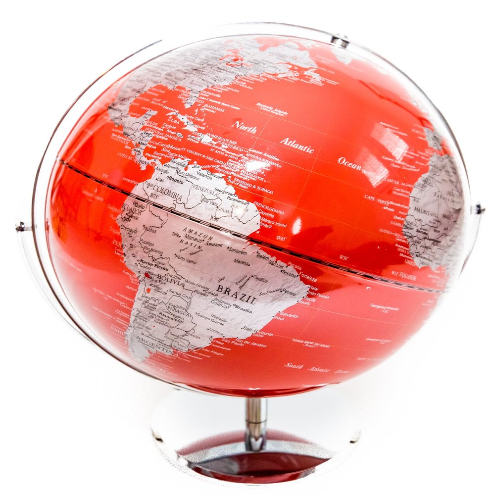 Extra Large Red & Silver Globe of the World 17"