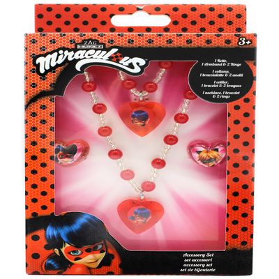 Joy Toy 65991 Miraculous Jewellery Set: 1 Pearl Bracelet, 1 Pearl Necklace and 2 Rings in Gift Box 12 x 4 x 18 cm
