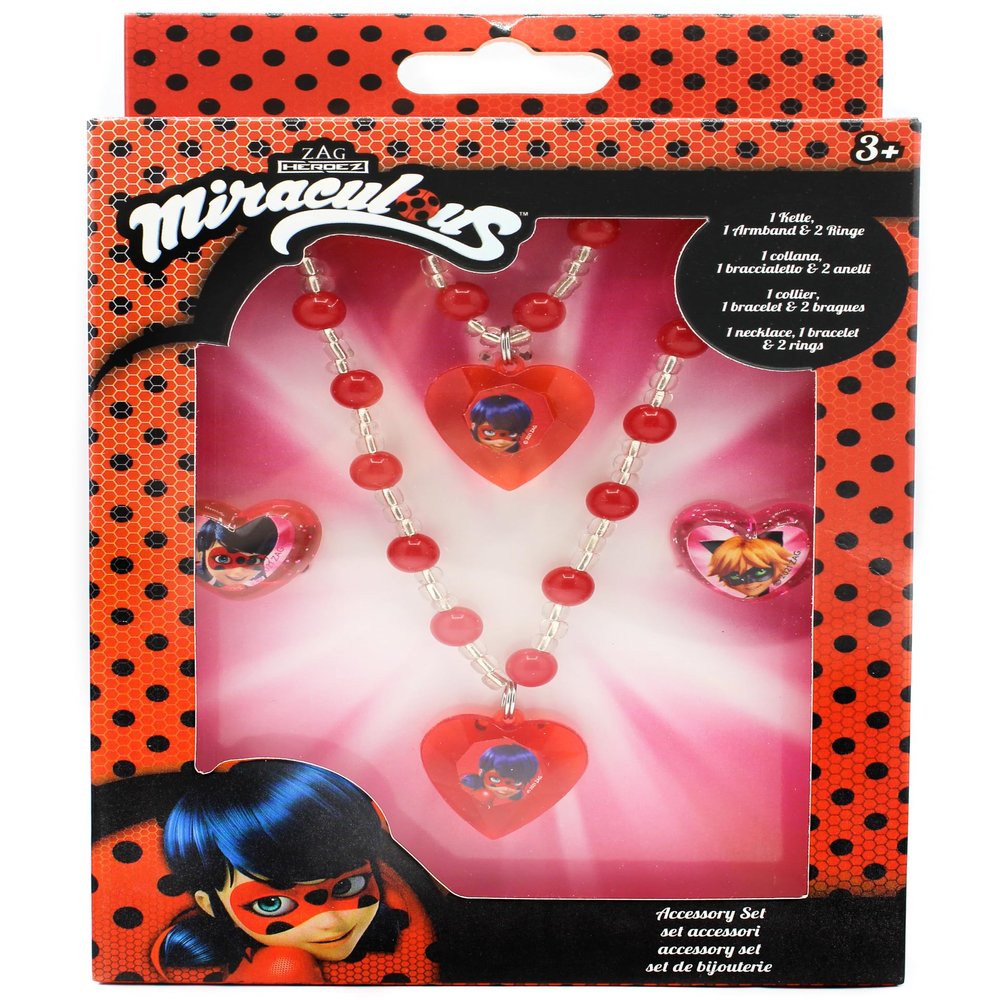 Joy Toy 65991 Miraculous Jewellery Set: 1 Pearl Bracelet, 1 Pearl Necklace and 2 Rings in Gift Box 12 x 4 x 18 cm