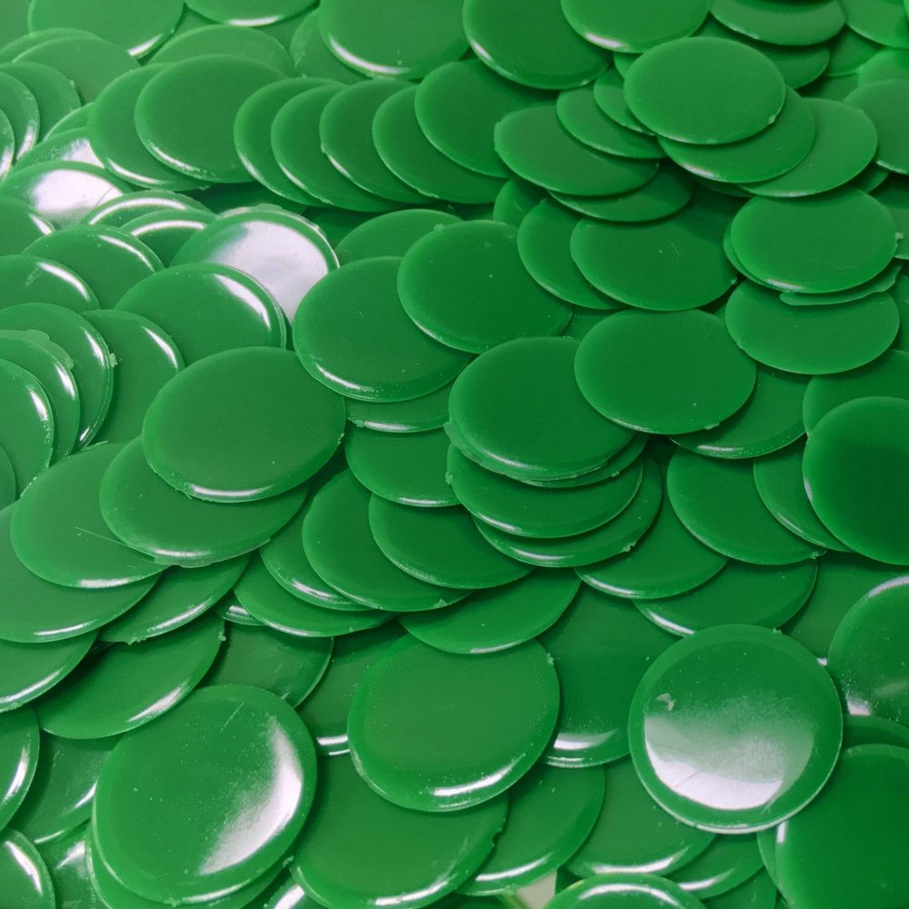 MR CHIPS Plastic Bingo Chips for Games 50,000 Count Box - Solid and Transparent Colors Counting Green 3/4 Inch