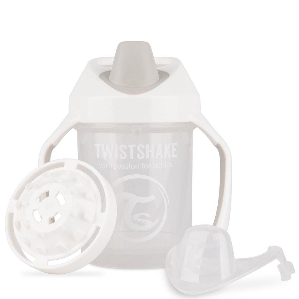 Twistshake Non-Spill Mini Baby Sippy Cup with Soft Spout and Fruit Mixer - 230ml | Leak Proof Baby Weaning Cup | Easy-Grip Toddler Cups | BPA-Free Sippy Cups for Toddlers 1-3 year | white - 1 Count