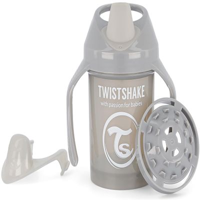 Twistshake Non-Spill Mini Baby Sippy Cup with Soft Spout and Fruit Mixer - 230ml | Leak Proof Baby Weaning Cup | Easy-Grip Toddler Cups | BPA-Free Sippy Cups for Toddlers | Pastel Grey- 1 Count