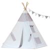 Gray White Teepee Tent with Poles, Floor, Pocket, LED Light, Flag Banner and Storage Bag, Play Tent, Play House, Kids Room Decor view 3
