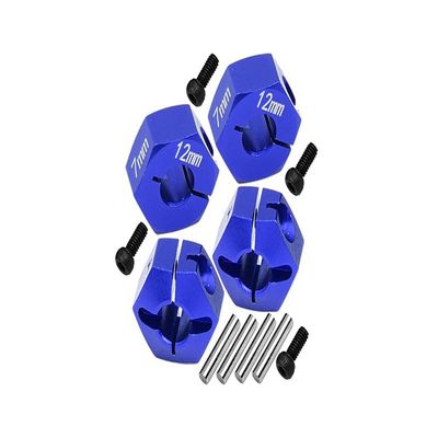 Aluminum Hex Adapters 7mm Thick For 1/10 Traxxas Ford GT 4-Tec 2.0 83056-4/4-Tec 3.0 93054-4 - 4Pc Set Blue