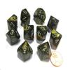 Chessex Manufacturing 27218 D10 Clamshell Set of 10 Dice - Leaf Black & Gold with Silver Numbering by Chessex Manufacturing view 1