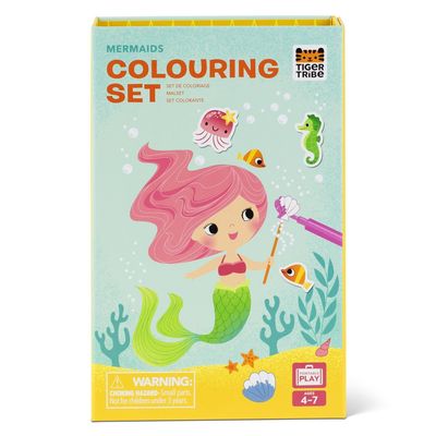 Tiger Tribe Coloring Set - Mermaids, Activity Set for Kids, incl. Stickers & Markers Portable Storage Box, Perfect for Travel, Great Gift
