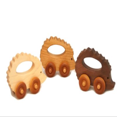 Wooden Hedgehog Toy Car  Handmade Wooden Push Toy for Toddlers & Kids, Natural Wood Woodland Animal Toy