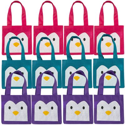12 - Small Penguin Tote Bags - 6" x 6 Inches With 4 1/2 Inches Handles - New