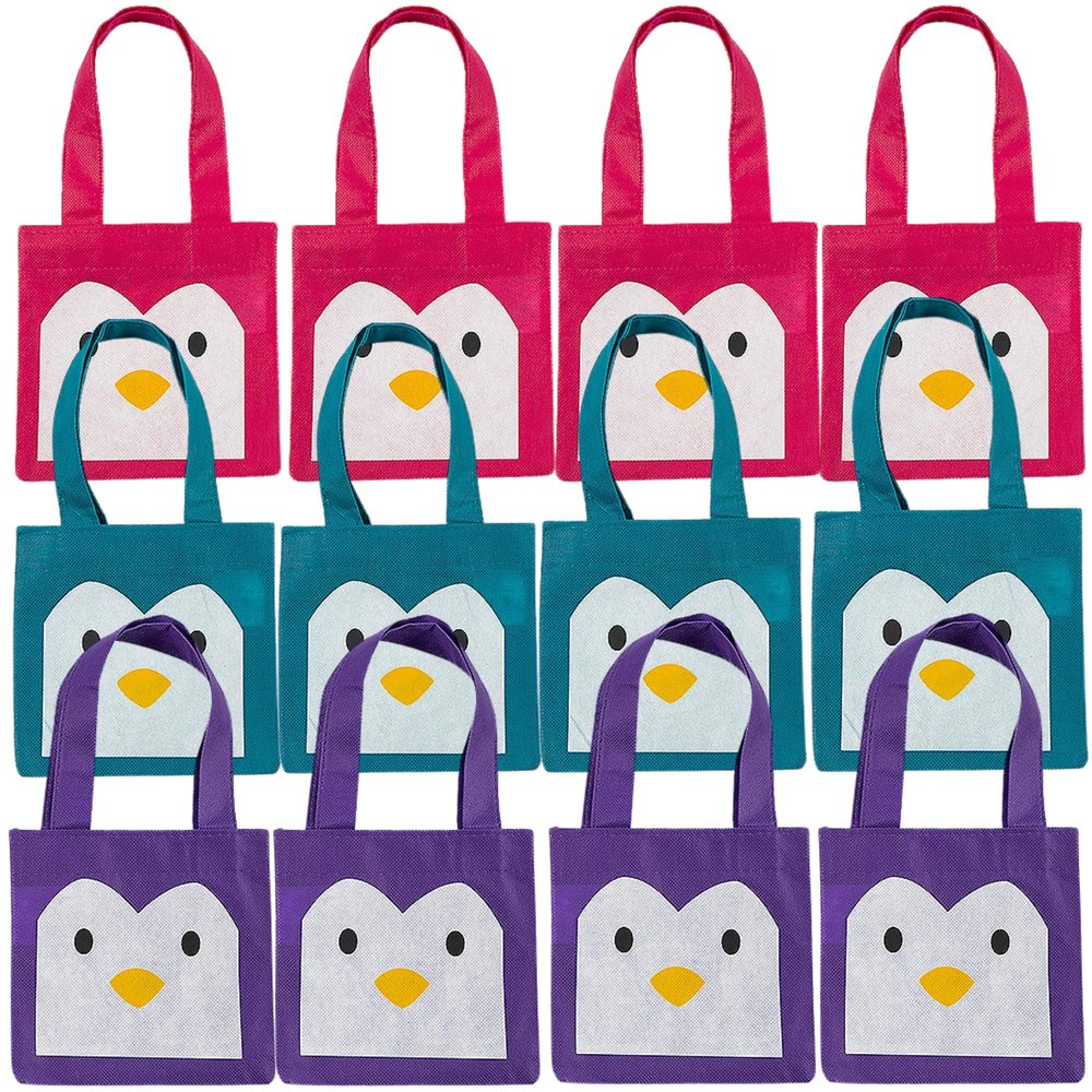 12 - Small Penguin Tote Bags - 6" x 6 Inches With 4 1/2 Inches Handles - New