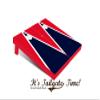 Navy and Red Custom Cornhole Boards with Bags view 1