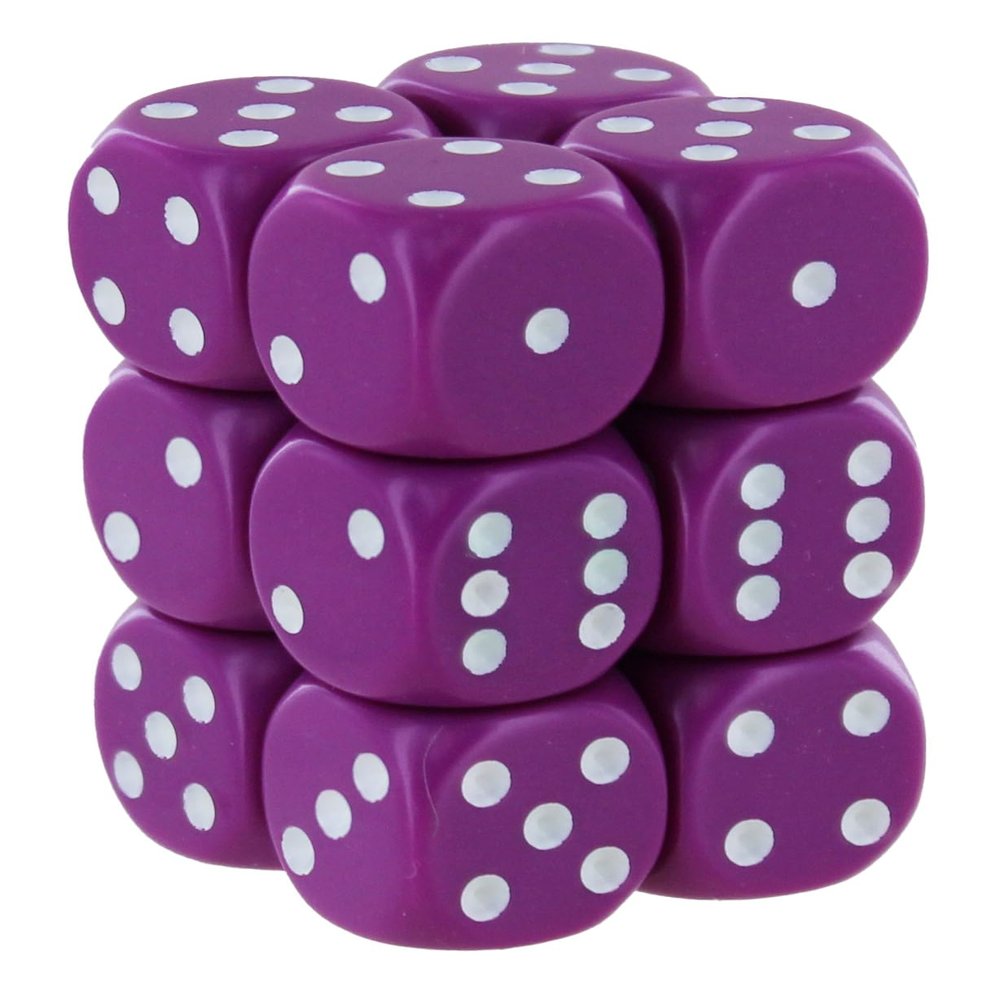 Chessex 16mm Opaque Light Purple & White Polyhedral Dice Set Compatible with Dungeons & Dragons, Pathfinder, and Other RPGs Includes 12 D6 Dice (CHX25627)