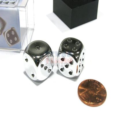 DND Dice Set-Chessex D&D Dice-16mm Silver Platted Metal Polyhedral Dice Set-Dungeons and Dragons Dice Includes 2 Dice  D6 (CHX29007)