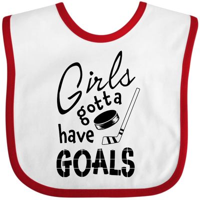 inktastic Girls Gotta Have Goals- Hockey Player Baby Bib White and Red 2de94