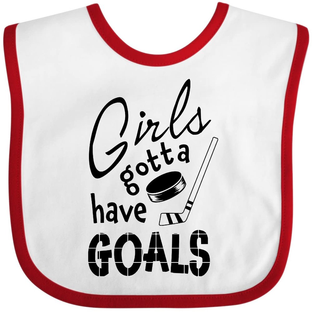 inktastic Girls Gotta Have Goals- Hockey Player Baby Bib White and Red 2de94