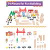 Wooden Train Set - 75-Piece Play Set with Tracks, Vehicles, Buildings, Characters, Illustrated Playing Surface, and Toy Storage Table by Hey Play view 2