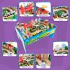 Wooden Train Set - 75-Piece Play Set with Tracks, Vehicles, Buildings, Characters, Illustrated Playing Surface, and Toy Storage Table by Hey Play view 3