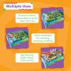 Wooden Train Set - 75-Piece Play Set with Tracks, Vehicles, Buildings, Characters, Illustrated Playing Surface, and Toy Storage Table by Hey Play view 4