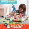 Wooden Train Set with Play Mat for Kids - 75-Pieces Including Deluxe Wood Tracks, Trains, Cars, Boats, and Accessories for Boys and Girls by Hey Play view 2