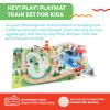 Wooden Train Set with Play Mat for Kids - 75-Pieces Including Deluxe Wood Tracks, Trains, Cars, Boats, and Accessories for Boys and Girls by Hey Play view 3