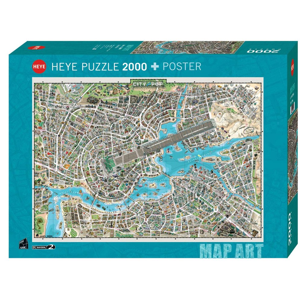 Heye 29844 City of Pop Standard 2,000 Pieces Map Art Includes Poster