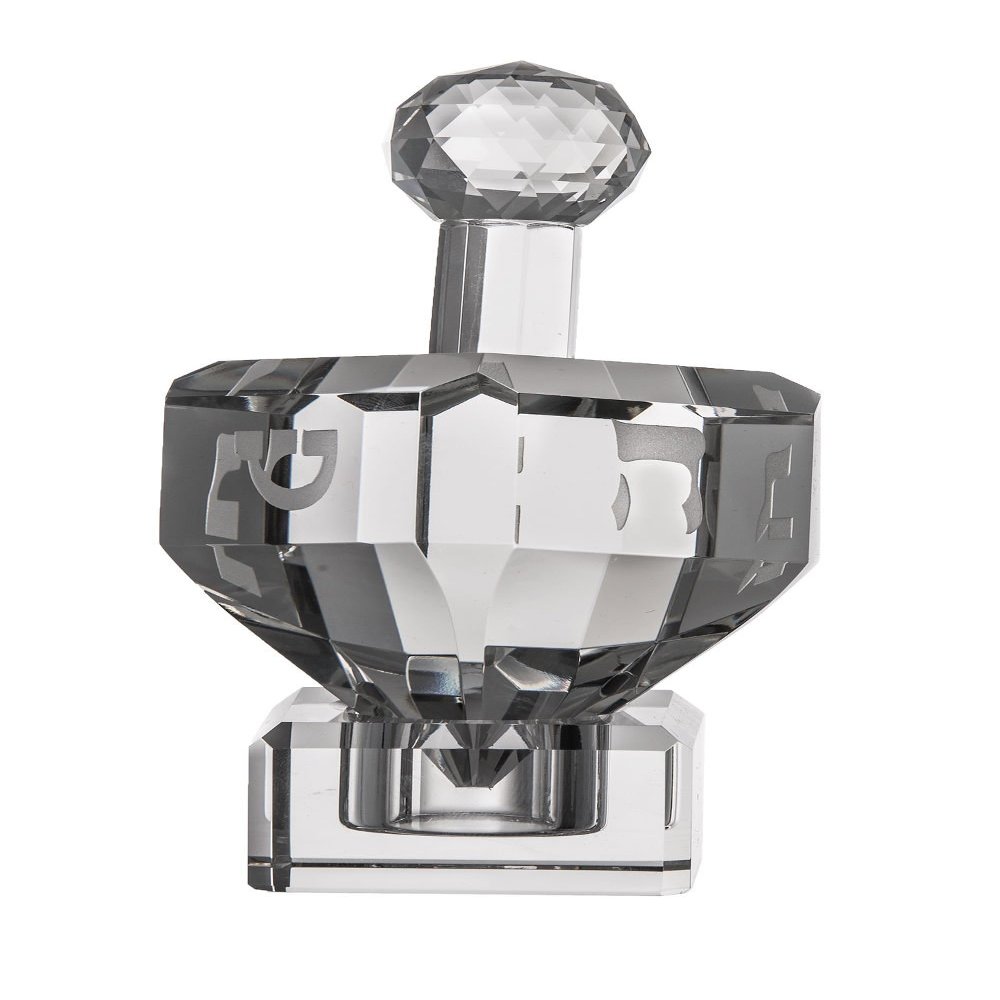 Judaica Hanukkah Dreidel Led Crystal 24% with Engraved Hebrew Lettering Stand Included 5.5" Tall