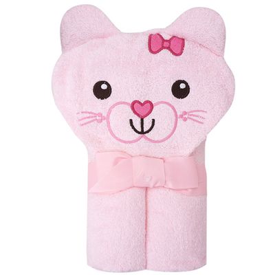 CuteOn 100% Cotton Soft Baby Hooded Towel Cartoon Bath Towel for Toddler & Kids - Pink Cat 28.74" x 35.43"