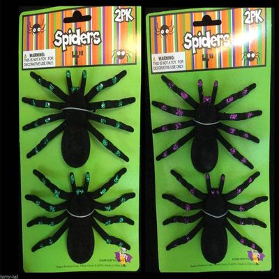 4pc-Life Size Fuzzy Black TARANTULA SPIDER Glitter Figure Model Craft Decoration