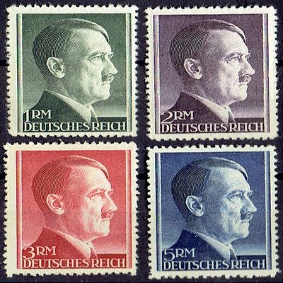 4 DIFFERENT FLAWLESS JUMBO HITLER PORTRAIT STAMPS! TOP 4 DENOMINATIONS! VIVID COLORS & ENGRAVING!
