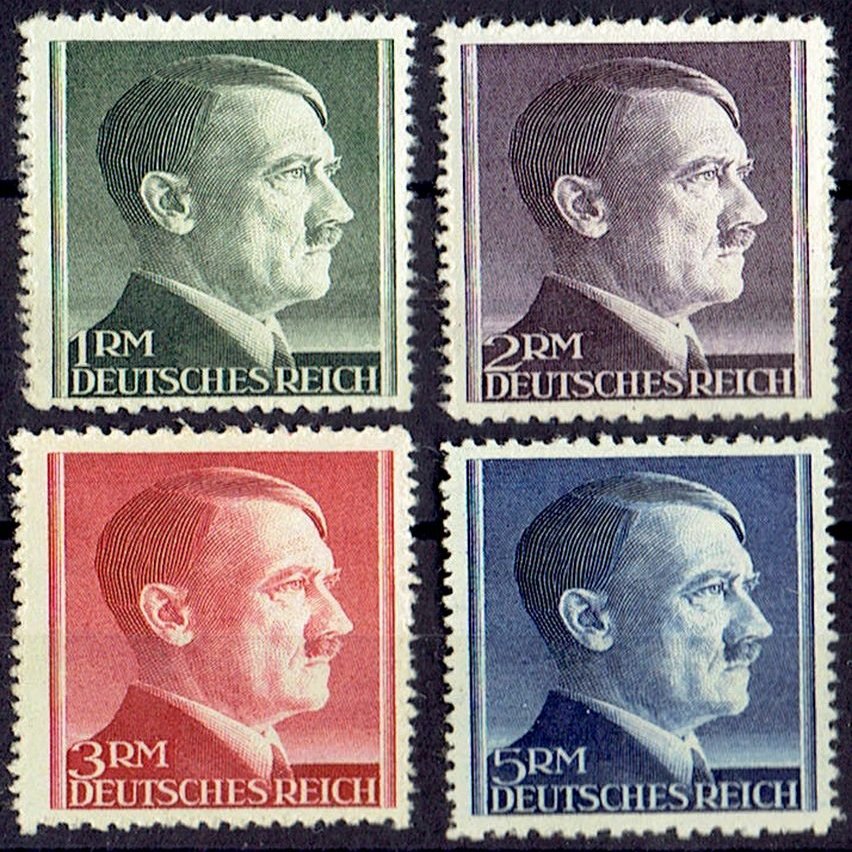 4 DIFFERENT FLAWLESS JUMBO HITLER PORTRAIT STAMPS! TOP 4 DENOMINATIONS! VIVID COLORS & ENGRAVING!