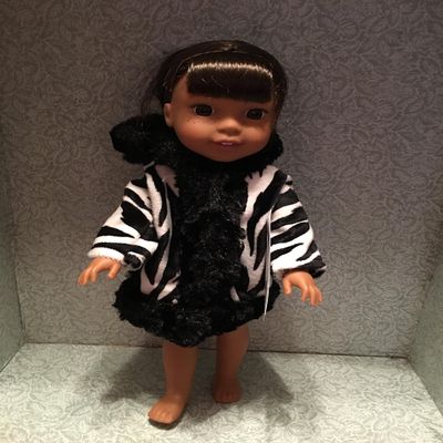 Zebra velvet coat with Black Fake Fur for Welie Wisher Doll