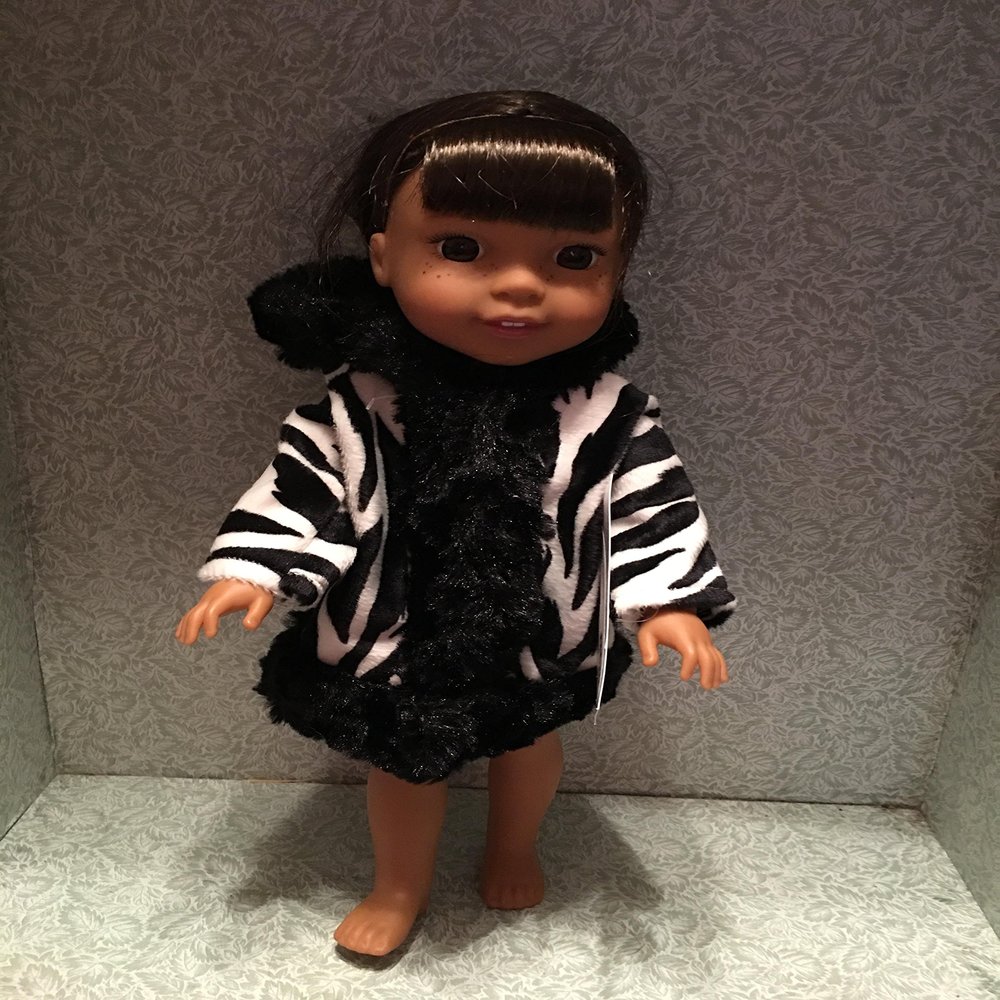 Zebra velvet coat with Black Fake Fur for Welie Wisher Doll
