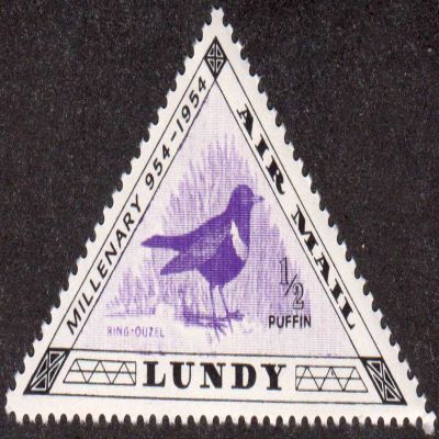 Ring Ouzel Bird 1/2 Puffin Lundy Island Air Mail Triangle Postage Stamp
