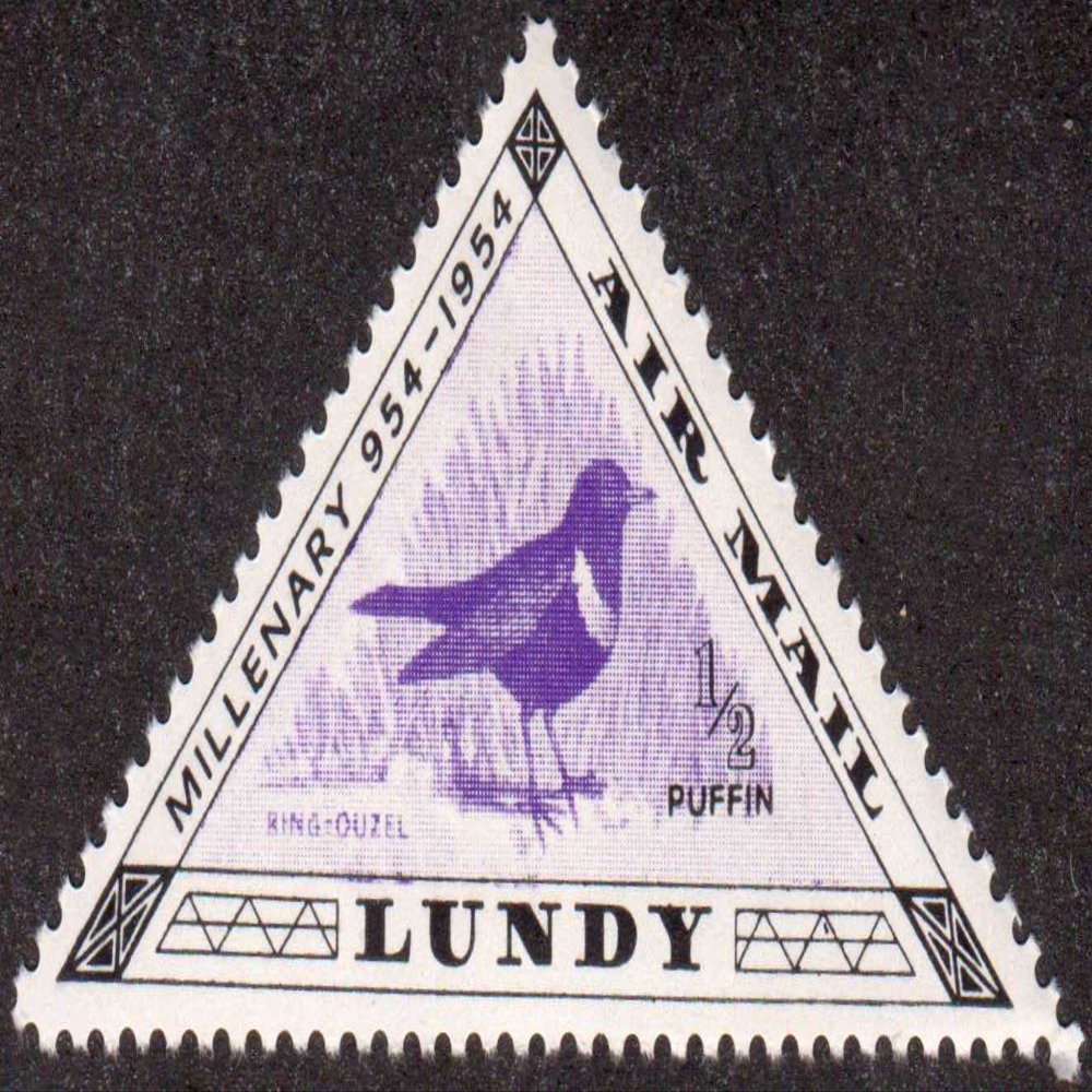 Ring Ouzel Bird 1/2 Puffin Lundy Island Air Mail Triangle Postage Stamp