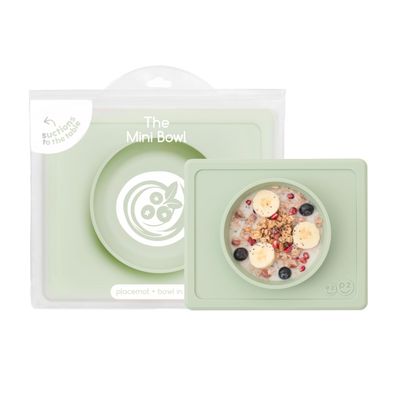 ezpz Mini Bowl (Sage) - 12 Months+ - 100% Silicone Suction Placemat + Bowl for Toddlers - Comes with a Reusable Travel Bag