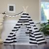 Black Stripe Teepee with Floor, Pocket, Window, Flag Banner, LED Light and Hand Bag, Play Tent, Play House, Kids Room Decor view 1