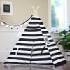 Black Stripe Teepee with Floor, Pocket, Window, Flag Banner, LED Light and Hand Bag, Play Tent, Play House, Kids Room Decor view 2