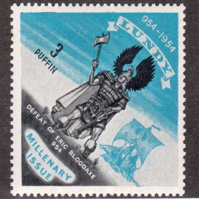 Defeat of Eric Bloodaxe 3 Puffin Lundy Island Blue Postage Stamp