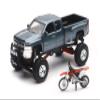 New-Ray Chevrolet 4x4 Gray Silverado Pickup Truck w/Working Suspension and Honda Dirt Bike view 1