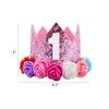 ipalmay Baby Princess Glitter Pink Crown, 1st Birthday Party Hat Pink with Mix Rainbow Color Flowers view 2