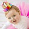ipalmay Baby Princess Glitter Pink Crown, 1st Birthday Party Hat Pink with Mix Rainbow Color Flowers view 3