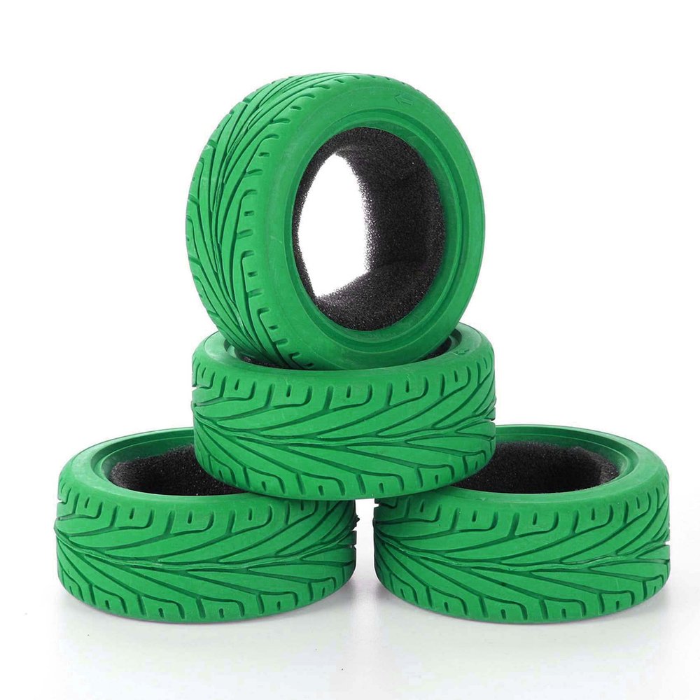 LAFEINA 1/10 RC On-Road Car Tyres, 65mm Rubber RC Tire for 1/10 HSP Tamiya HPI Kyosho RC On Road Run-flating Car (Green)