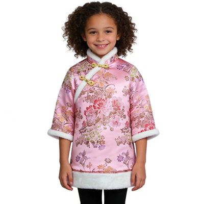 Baby Girls Dress Chinese Qipao Outfits Traditional Cheongsam Tang Quilted Dresses New Year Costumes Coat (Pink,14)