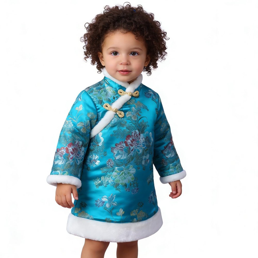Baby Girls Dress Chinese Qipao Outfits Traditional Cheongsam Tang Quilted Dresses New Year Costumes Coat (Blue,1)