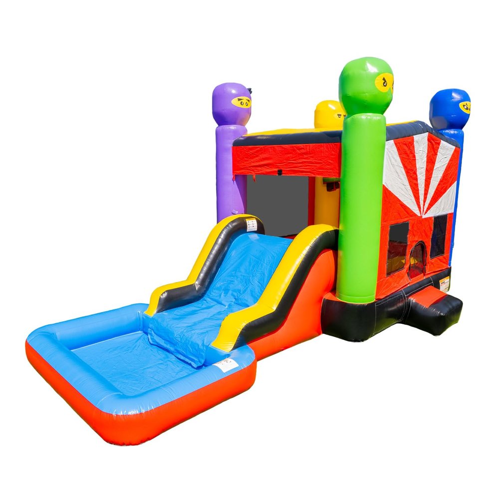JumpOrange 13x 26x 15 Ninja Warrior Bounce House with Slide; 15oz Commercial Grade PVC, Reinforced Strength Wet/Dry Jumper, with Basketball Hoop and Blower for Kids & Adult, Birthday, Party Rental