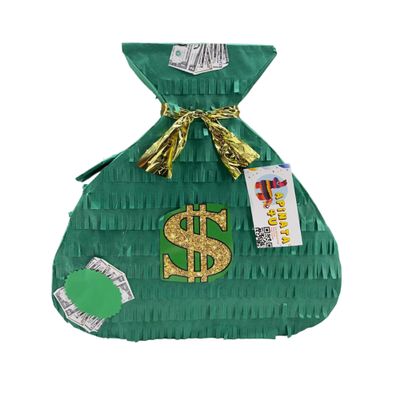APINATA4U Green Money Bag Pinata, Dollar Sign Theme for Birthday Parties, Fun Party Decoration and Favor, Kids Birthday, Money Theme Party Supplies, Cash Bag Pinata,17 X 17 X 4 Inches
