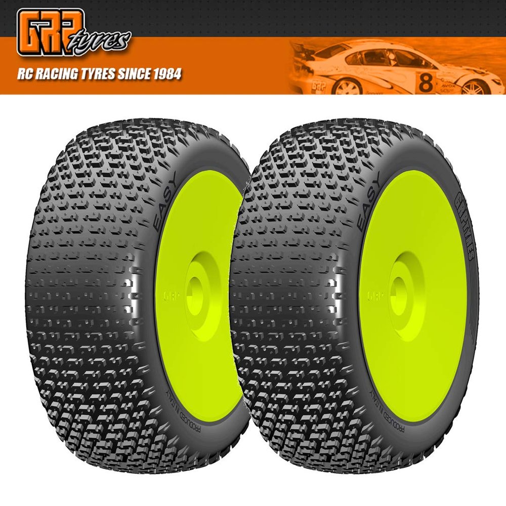 GRP GBY07A 1:8 Buggy Easy A Soft Mounted Tires w/ Yellow Wheel (2) : F/R