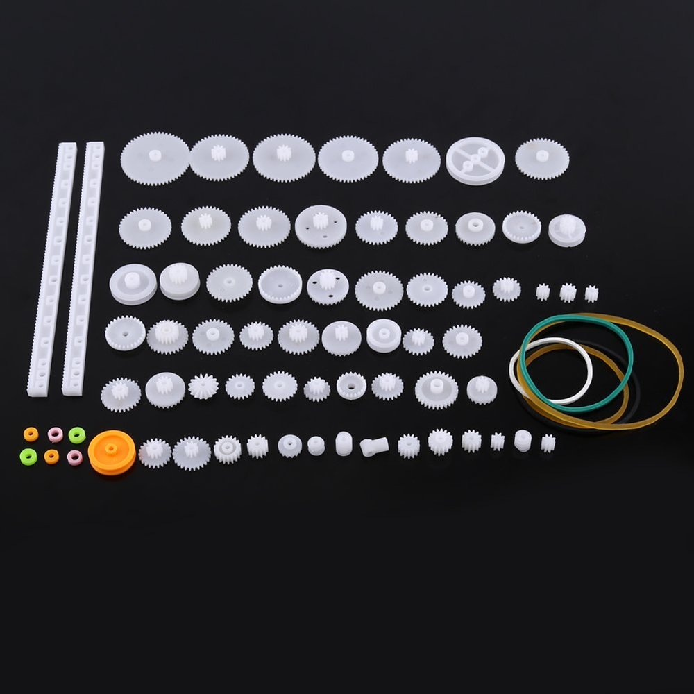 Walfront Plastic Motor Gears DIY Robot Gear Kit 75-Piece Set with Pulley Belt Single Double Crown Gears for Car Robotics Projects