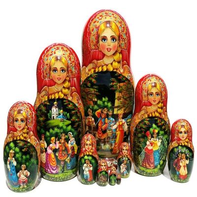 Great Russian Gifts Handmade and Hand-Painted Large 10 Inch Kalinka Nesting Doll 10 Piece Authentic Matryoshka Signed by Artist. One-of-A-Kind Work of Art Stacking Matryoshka Doll